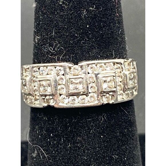 MEDA sterling silver 925 princess cut and round CZ band size 6 - Picture 1 of 8
